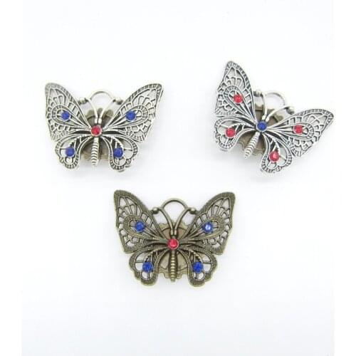 Vintage Colors Butterfly with Crystals Handmade Steampunk Brooch