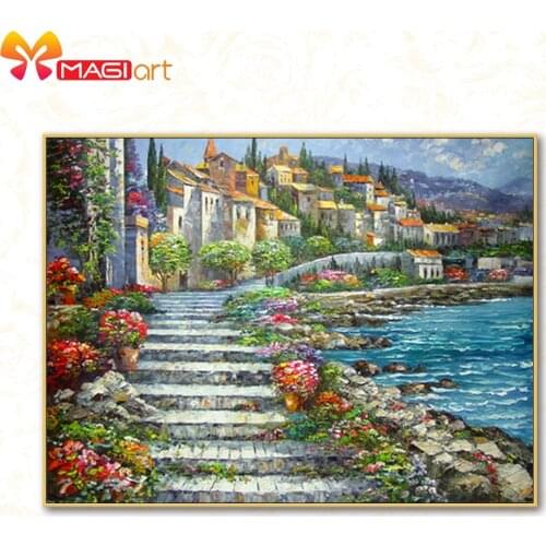 Cross stitch kits Embroidery needlework sets 11CT water soluble canvas patterns 14CT Seaside scenery wonderland-NCMS094