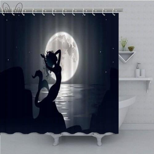 Moon Sexy Mermaid Polyester Fabric Shower Curtain Waterproof Polyester Fabric Bathroom Curtain Shower Sets Bath Mat Decor