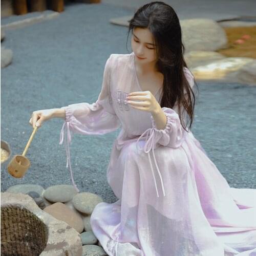 Cheongsam Two-piece Dress with Halter Bubble Dresses Vintage Women 2021 Summer Dress Casual 2021 for Girls Puffy Gothic Dress