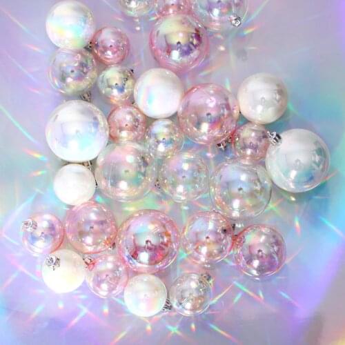 1pc 4/5/6cm Bling Pink Laser Balls Cake Decoration Silver Shiny Ball Happy Birthday for Wedding Kid Party Supplies Baking Gifts
