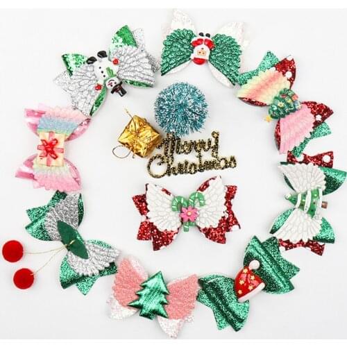1PC Christmas Glitter Hair Bow Christmas Hair Clip Santa Claus Hairpin Girl Headdress Duckbill Clip Party Hair Accessories U3