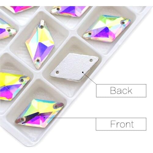 13X18mm Sew On Rhinestone Glass Crystal Flatback Rhombus Sewing Strass Wedding dress Clear/Crystal AB/Champagne accessories28pcs