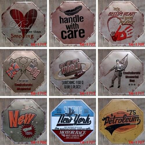 32X32CM/ antique retro metal tin sign new york handle care drink plaque Iron painting poster craft vintage home wall decoration