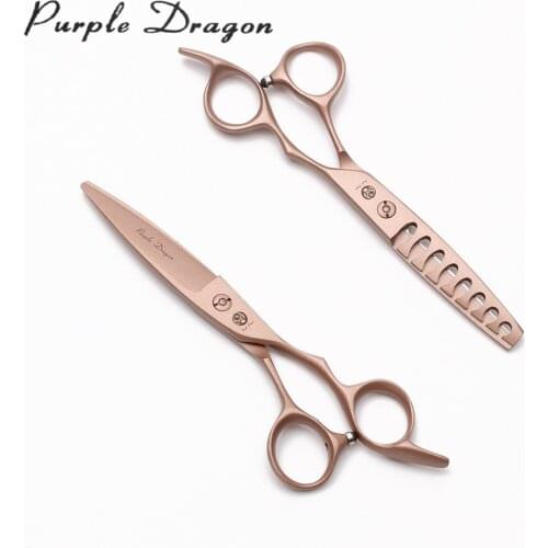 6 inch 17cm 440C Purple Dragon Rose Gold Hairdresser's Shears Cutting Scissors Thinning Shears Willow Leaf Shape Hair Scissor