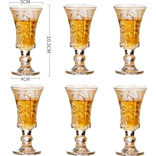 6PCS Lead-free Goblet Crystal Moutai Liquor Bullet KTV Bar Cup Dispenser Suit Engraved Flower Design Drinking Tool Drinkware