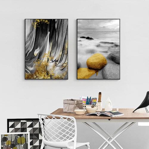 Abstract Poster Golden Stone Water And Sky Canvas Modern Painting Natural Scenery Art Print Wall Picture Living Room Home Decor