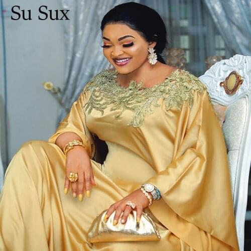 Africa Clothing Plus Size Gold Long Dress Women African Clothes O-Neck Bat Sleeve Evening Party Maxi Dress Dashiki Robe Vestidos