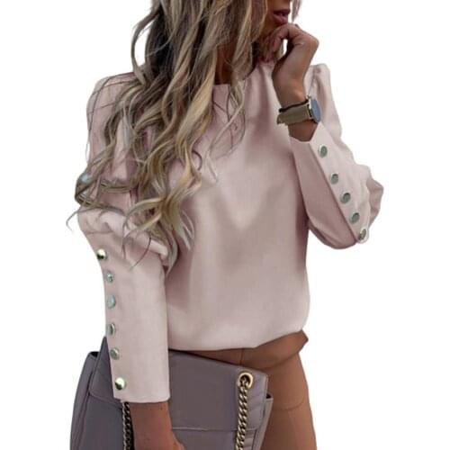 Women Blouse Female Lady Long Sleeve Back Metal Buttons Shirt Casual O-Neck Printed Plus Size Tops Fashion Clothing Блузки 2021