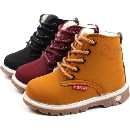 Children Casual Shoes Autumn Winter Martin Boots Boys Shoes Fashion Leather Soft Antislip Girls Boots 21-30 Sport Running Shoes