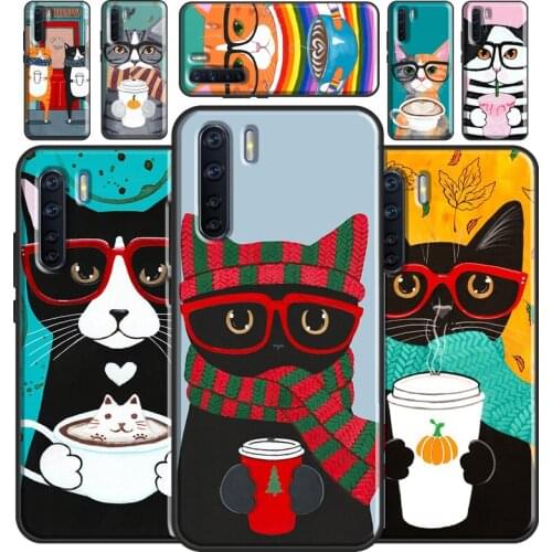 Cute Coffee Milk Cat Phone Case For OPPO A53 2020 A5 A9 A31 A52 A72 A92 A83 A91 A93 A1K A15 A3S A5S F5 F7 Cover