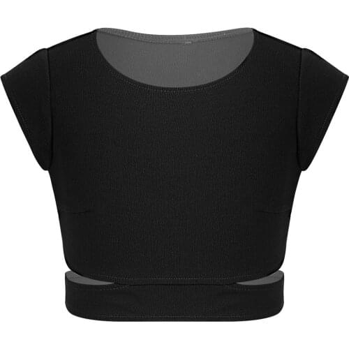 Kids Girls Clothes Ballet Tops Cap Sleeves Stretchy Cutout Waist Dance Crop Top Children Stage Performance Dancewear Workout