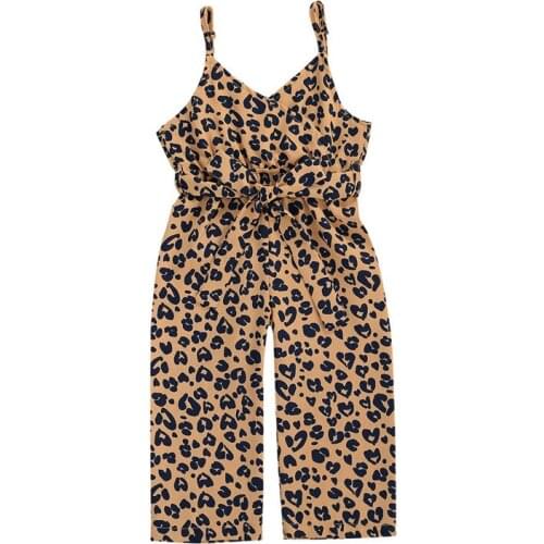 1-6Years Kid Girls Leopard Floral Print Jumpsuit Rompers Summer Girl Sleeveless Lace Up Overalls Playsuit Strap Children Costume