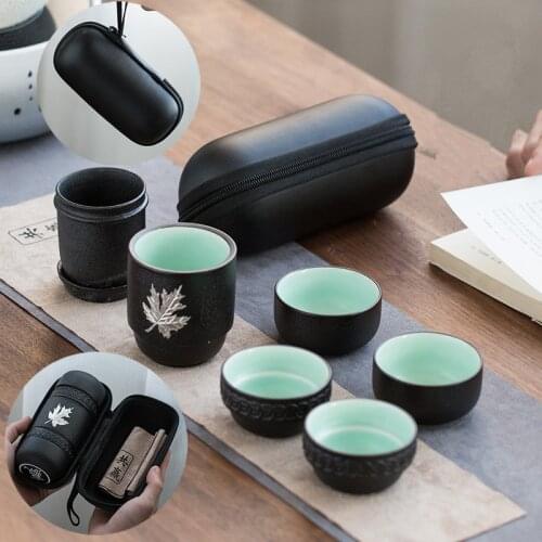 Travel Tea Set Black Ceramic Portable Teaware Sets With Carring Cases Teapot with Filter Retro Chinese Luxury Cups Gift Friend