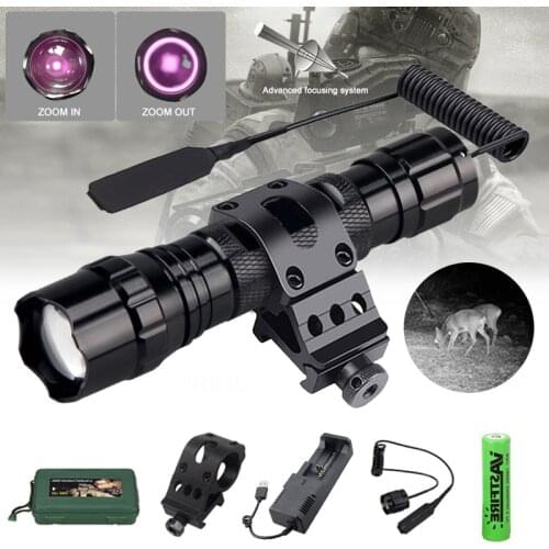501B LED Infrared Tactical Flashlight Zoomable Night Vision Hunting Torch Rechargeable Waterproof Flashlights IR 850nm/940nm
