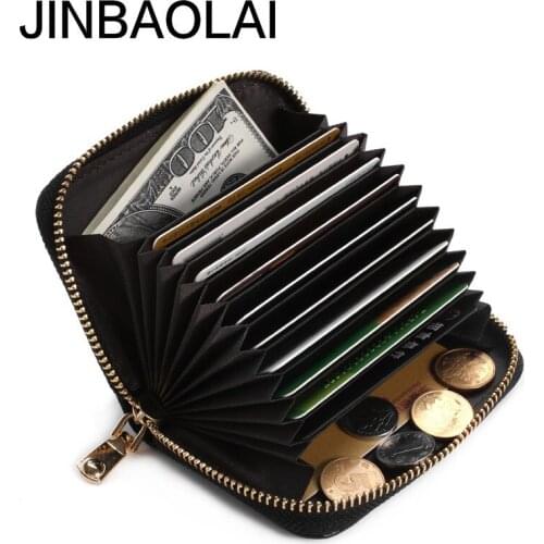 Jinbaolai Mens Card Holder Multi-Card Position Womens Mini Purse Embossed Leather Zipper Organ Wallet