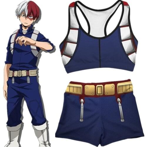 Anime My Hero Academia Cosplay Costume Todoroki Shoto Gym Sport Workout Running Short Bra Yoga Suit Tracksuit Fitness