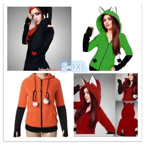 Halloween Costumes For Women Anime Fox Orelhas Ears Orange Hoodie Sweatshirts Plush Ball Decoration Christmas Jackets Out