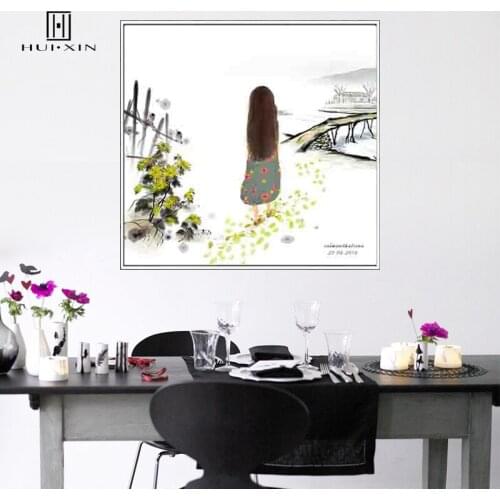 Best Design Young Lady Walking with Steps of DIY Fingerprint Guestbook Souvenir for Happy Birthdays Romantic Weddings Wall Decor