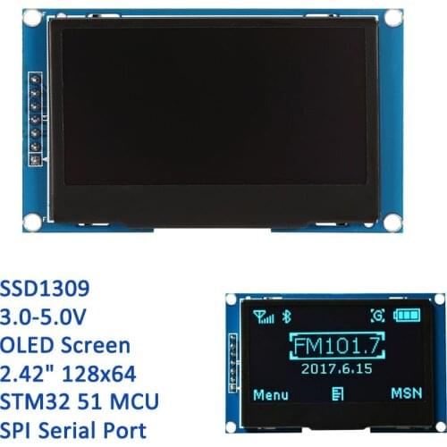 2.42" 12864 lcd oled display module SPI OLEDS blue screen 3v-5v 2.42 oled SSD1309 compatible for C51 STM32 ARDUINO DIY