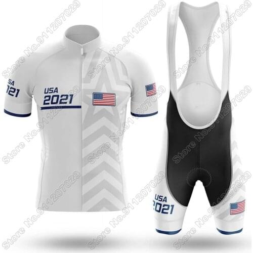 USA 2021 - Mens Cycling Jersey Set Summer Cycling Clothing Road Bike Suit Bicycle Bib Shorts