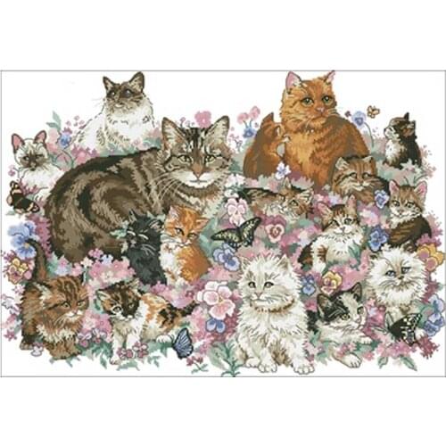 Cat in flowers patterns counted 11CT 14CT 18CT Cross Stitch Set DIY Chinese Cross-stitch Kits Embroidery Needlework Home Deco