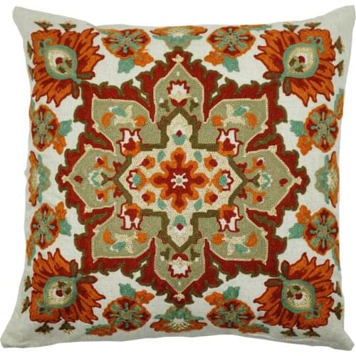 Home Decor Embroidered Cushion Cover Flower Geometric Canvas Cotton Embroidery Pillow Cover 50x50cm