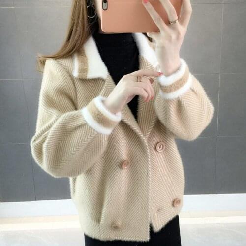 2021 Spring Autumn New Mink Like Cashmere Coat Womens Short Slim Sweater Small Cardigan Thickened Loose Mink Sweater Thick