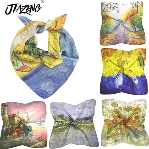 Kerchief Oil Painting Silk Scarf Head Scarf Hair Tie New Print Women Fashion Scarf Spring Summer Hot Sale 32 Paragraph 2019