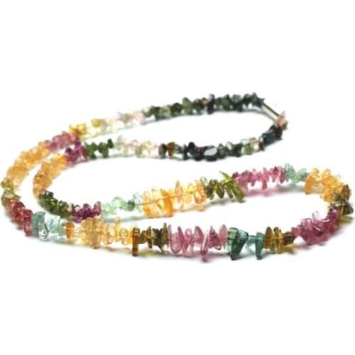 Necklace for women rainbow Tourmaline Follow Shape Tower Chain Necklace 5-11mm Unshaped Brazilian Natural Old Mine