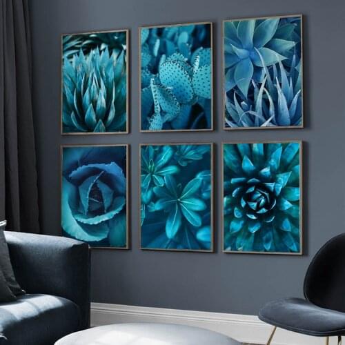 Blue Aloe Cactus Wall Art Canvas Nordic Posters And Prints Plant Wall Pictures For Living Room Frameless Printing Decorative