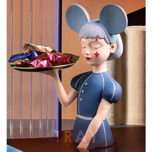 Modern Simple Cute Resin Girls Storage Tray Decoration Home room Desktop Ornaments Crafts Hotel Dining Table Sculpture Figurines