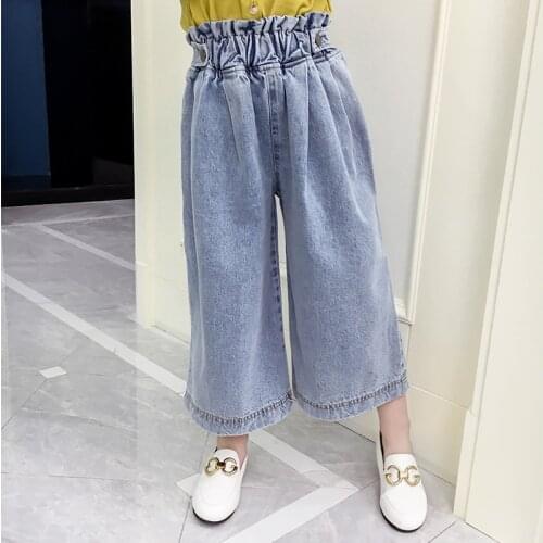 Casual Girls Loose Pants Baby Kids Clothes Fashion Elastic Waist Girls Jeans Wide Leg Pants for 6 8 10 12 Years Vestidos