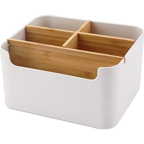 Simple Wooden Detachable Desktop Storage Box for Remote Control Mobile Phone Makeup Brushes Holder Organizer Storage Case