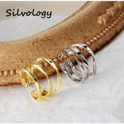 Silvology 925 Sterling Silver Multi Layers Rings Original Twisted Lines Korea Minimalist Open Rings for Women Party Jewelry Gift