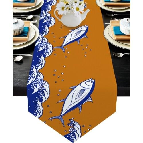 Animal Fish Sea Wave Spray Table Runner Wedding Decor Cake Tablecloth and Placemat Dinning Table Decoration Table Runner