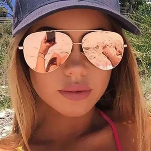 Luxury Sunglasses Women Metal Brand Designer Retro Pink Reflective Sun Glasses Female Men Trendy Eyewear Oculos