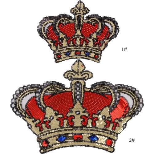 GUGUTREE embroidery Sequins big crown patches red patches badges applique patches for clothing ZK-58
