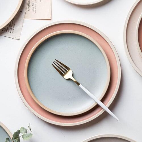Guopin Japanese solid color matte ceramic tableware household steak plate flat plate large white plate