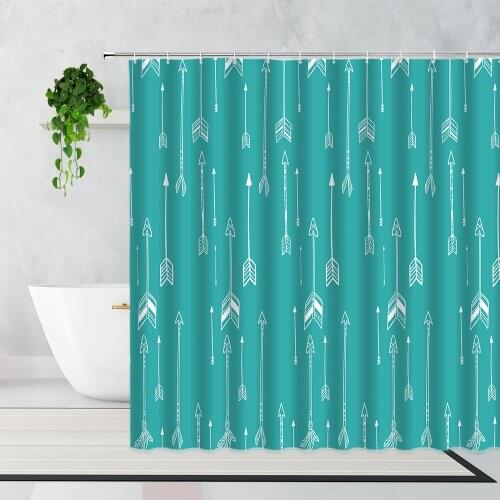 3D Feather Arrow Blue Fabric Printing Shower Curtains Simple Geometric Art Decor Bathroom Curtain Polyester With Hooks Washable