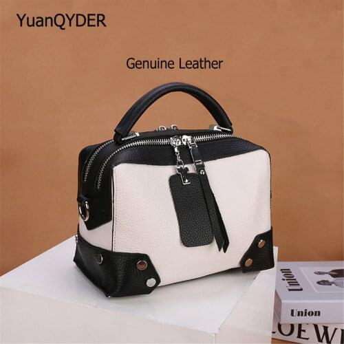 2021 New Rivet Design Ladies Shoulder Bag Quality Genuine Leather Ladies Messenger Bag Fashion Patchwork Designer Ladies Handbag