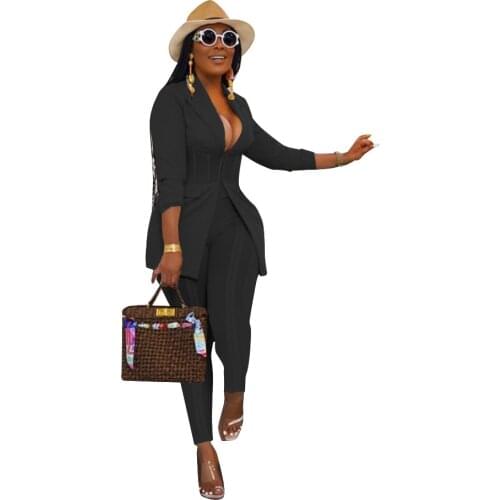 2022 New Women Set Tracksuit Full Sleeve Patchwork Pencil Pants Suit Two Piece Set Office Lady Outfits Uniform Wholesale