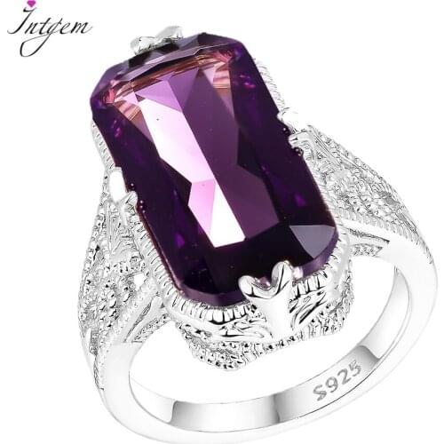 10*20mm Big Amethyst Gemstone Ring Hollowed-out 925 Sterling Silver Engagement Rings Exaggerated Silver Hand Jewelry For Women