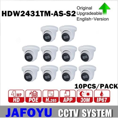 10PCS/PACK DH HDW2431TM-AS-S2 4MP WDR IR Eyeball Network Camera Support H264/265 POE P2P IVS ONVIF Micro SD Card Slot Max 256GB