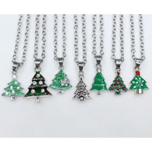 10pcs/lot Christmas Tree Shape Alloy Necklace Pendant for Women Men Christmas Tree Jewelry with Stainless Steel Chain