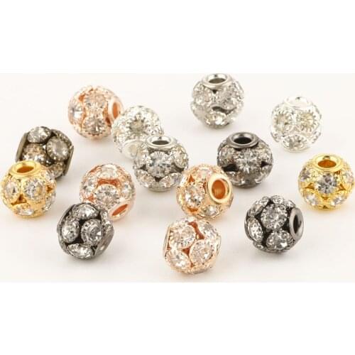 10pcs Copper Plated Rhinestone Ball Bead Crystal Glass Spacer Loose BeadsFor Jewelry Making Findings Bracelet Supplies 8/10/12mm