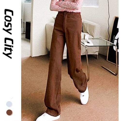 2021 New Fashion Vintage Brown Fairycore Grunge Baggy High Waist Jeans Wide Leg Pants For Women Girl Classic Denim Lady Trousers