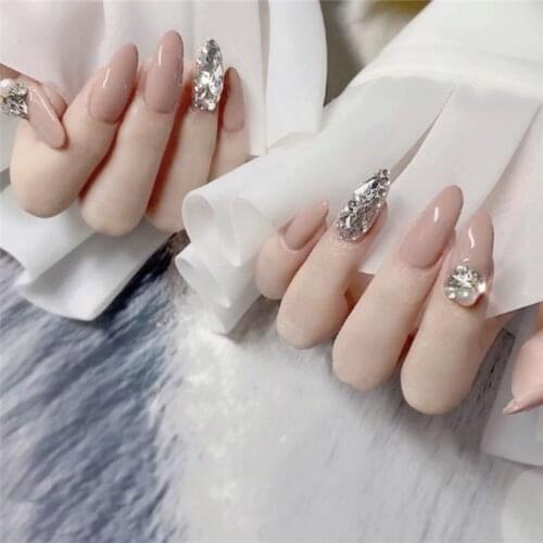 24pcs Fake Nails With Designs Pink Diamonds Wear Long Paragraph Fashion Manicure Patch False Nails Press On Nails Long DL