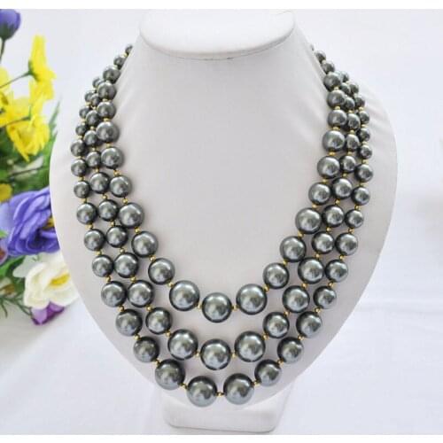 3row 20" 16mm white&black round SOUTH SEA SHELL PEARL TOWER NECKLACE shipping free