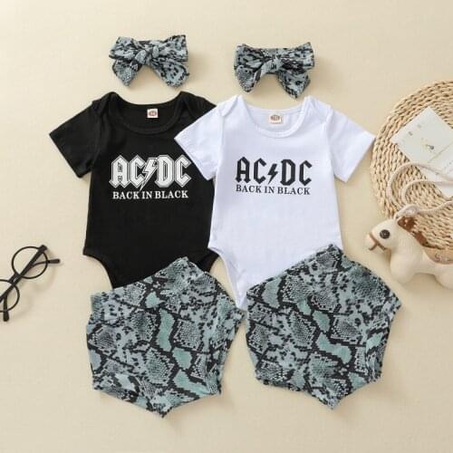 0-24M Newborn Baby Boy Girl Short Sleeve Cotton Bodysuit Tops Snake Print Bloomers Shorts Headband 3PCS Baby Clothing Set